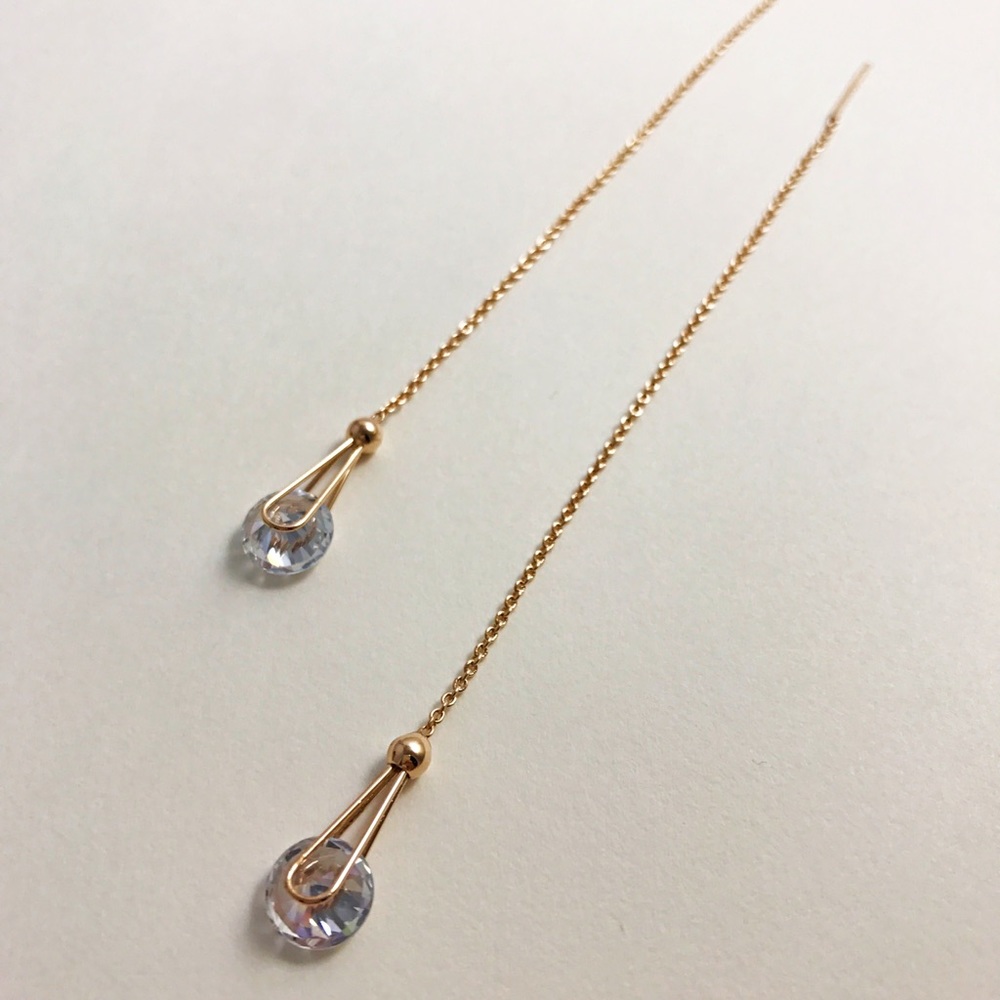 18k Rose Gold Crystal Threader Earrings